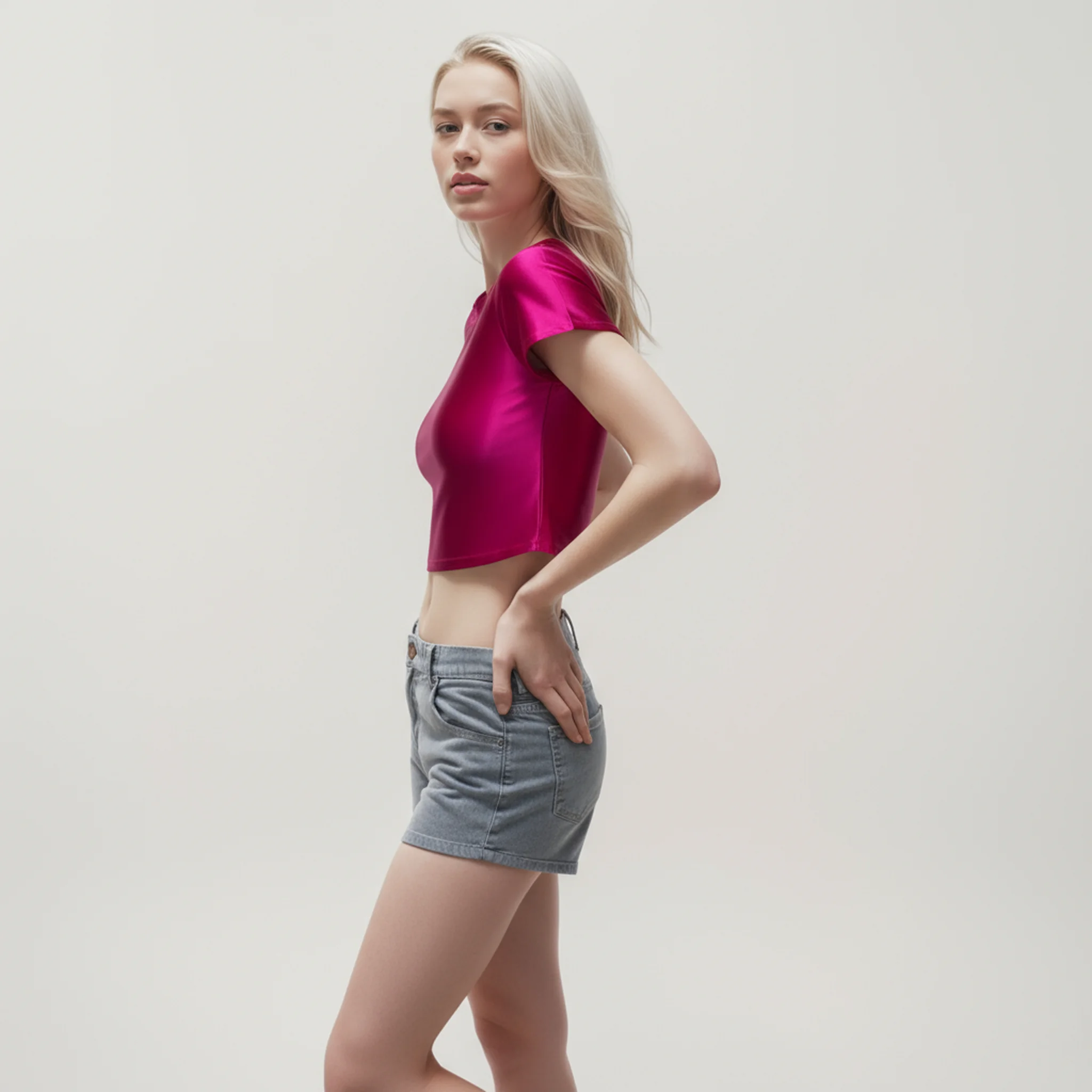 XClocKNYoung satin glossy top sexy short sleeve navel sports casual tights clothes slim hot spring smooth sexy Sports swim top