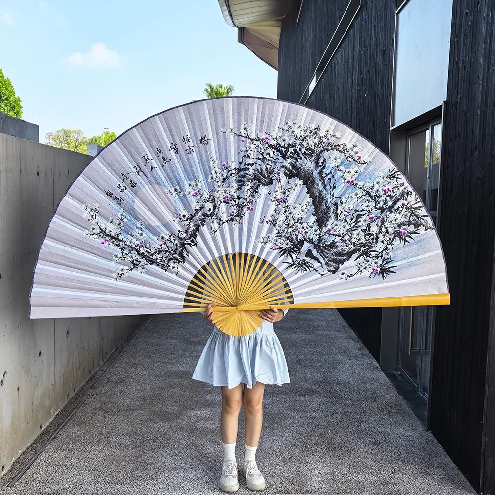 Giant Chinese Wall Fan 63 x 35.4 Inch, Extra Large Bamboo Folding Fan, Traditional Oriental Hanging Wall Decor for Living Room, Wedding Backdrop, Photography Prop, Asian Home Decoration