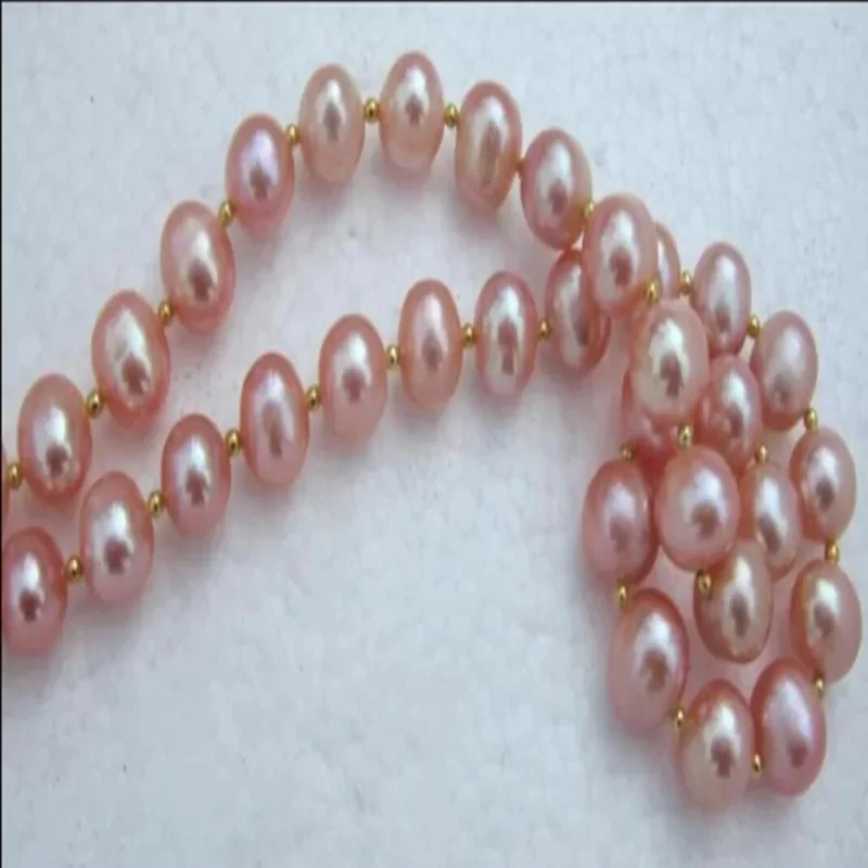 Hand knotted necklace natural 9-10mm pink freshwater pearl sweater chain nearly round pearl 18inch