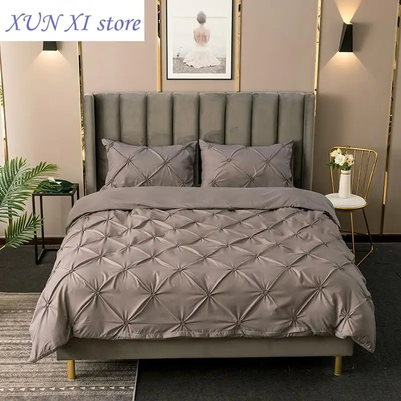 

New High Quality 3D Pinch Pleated Duvet Cover Set 220x240 Solid Color Single Double Twin Bedding Set Duvet cover