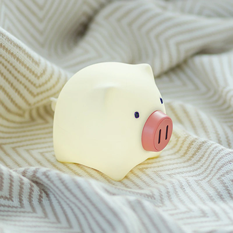 Cute Pig Night Light for Children, Silicone Night Lamp, Lâmpada Quente Recarregável, Timed Turn Off, Decoração do quarto, Presente da luz