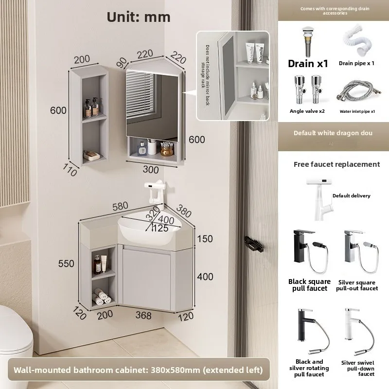 

Small apartment corner bathroom cabinet combination, big belly basin triangular washstand, special-shaped washbasin