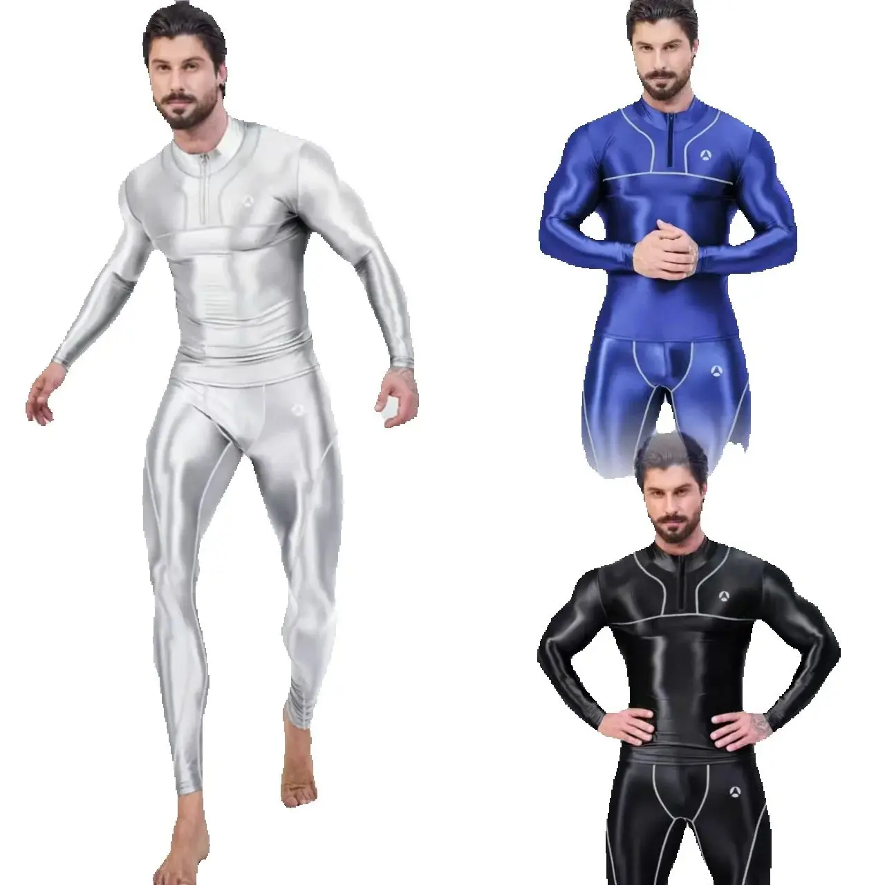 

know dream Men's solid color silky tight fitting suit fitness sportswear set long sleeved+long pants cycling suit diving suit me