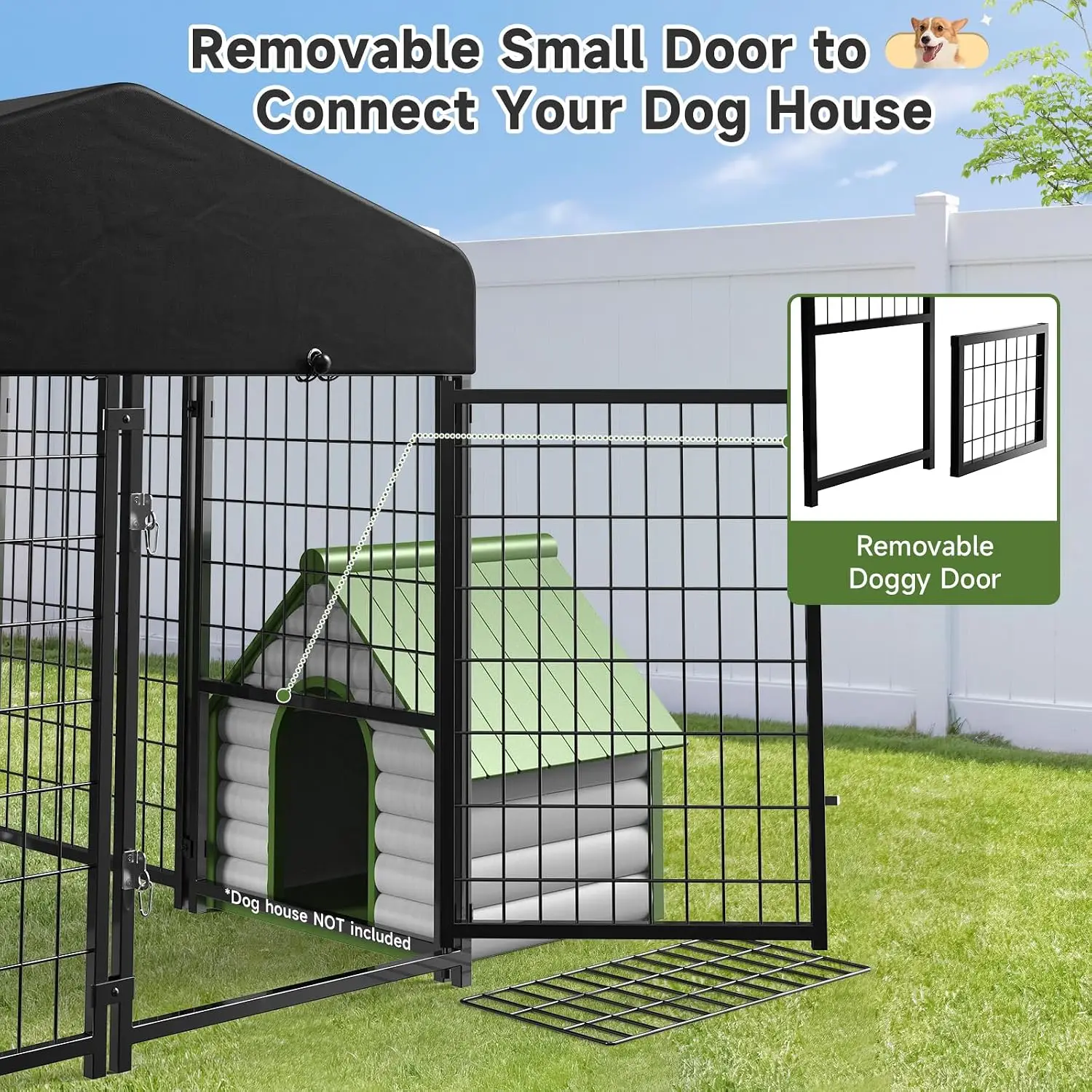 Outdoor Dog Kennel With Roof & Removable Door, Square Pet Enclosure Run For Medium Small Dogs 4x4x4.6ft, Customized