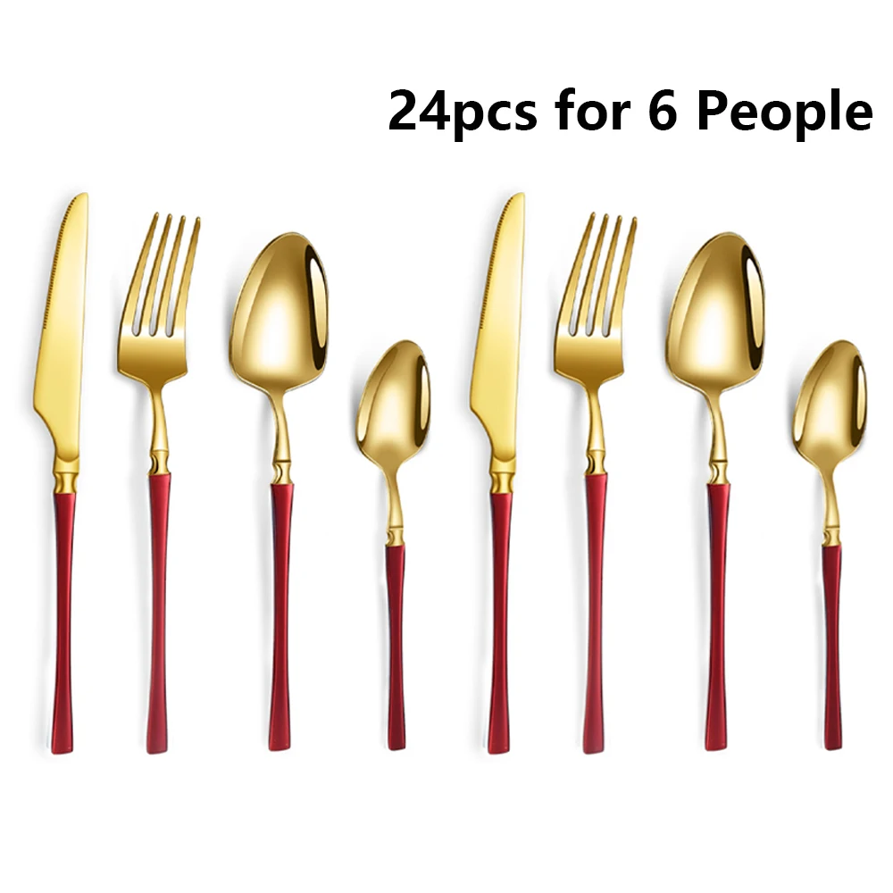 

Набор столовых приборов из нержавеющей стали, 24 шт., с красной ручкой для 6 человек