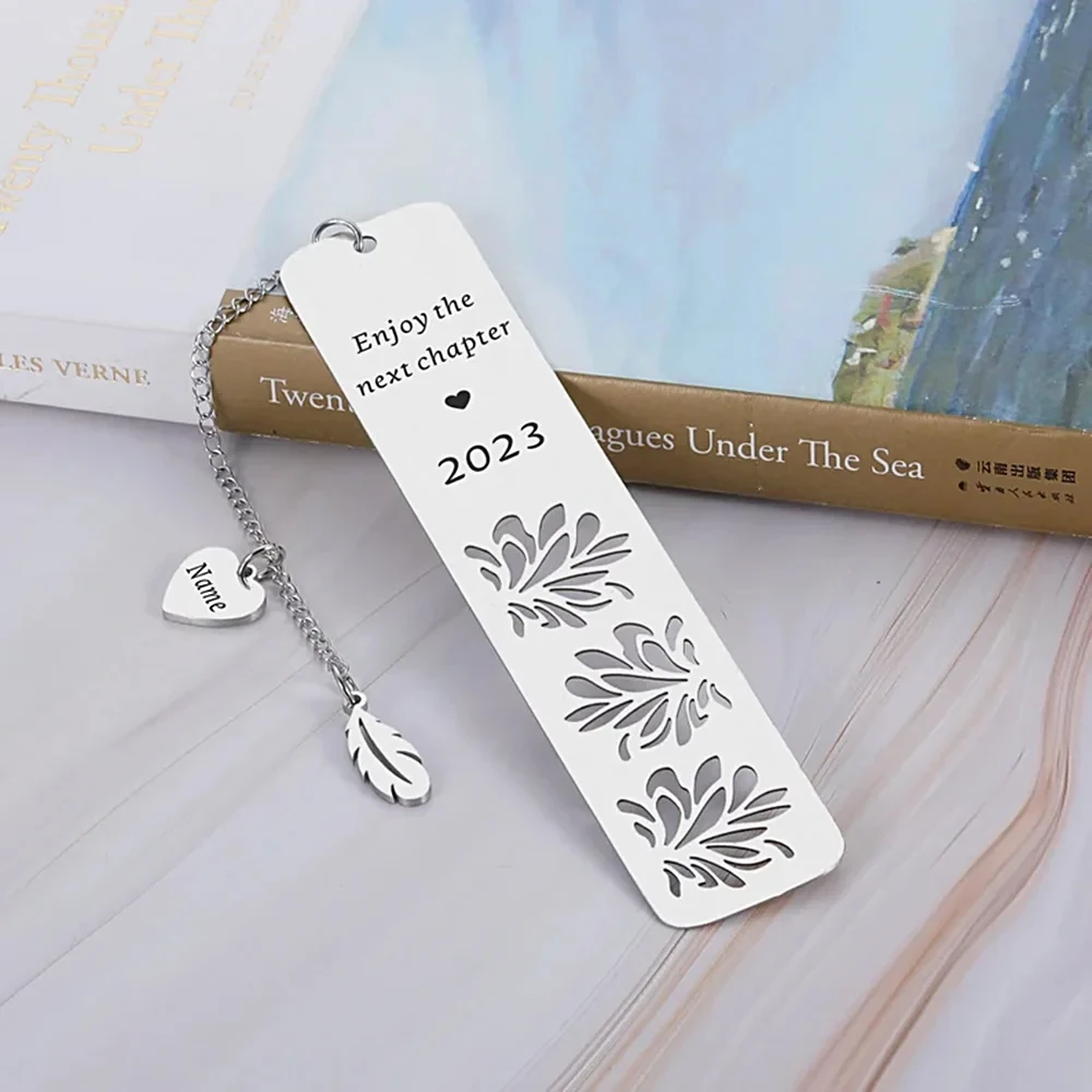 Customized Bookmark Name Commemorative Date Personalized Feather Love Pendant Gold Stainless Steel Book Club Companion Gift