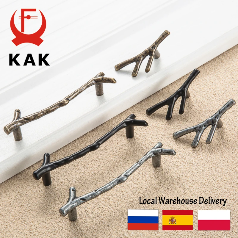 KAK 10pcs Tree Branch Furniture Handle 96mm 128mm Black Silver Bronze Kitchen Cabinet Handles Drawer Knobs Door Pulls Hardware