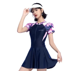 Women Swimsuit Plus Size Swimwear One Piece Bathing Suit With Skirt Conservative Beachwear Built-in sSafety Shorts