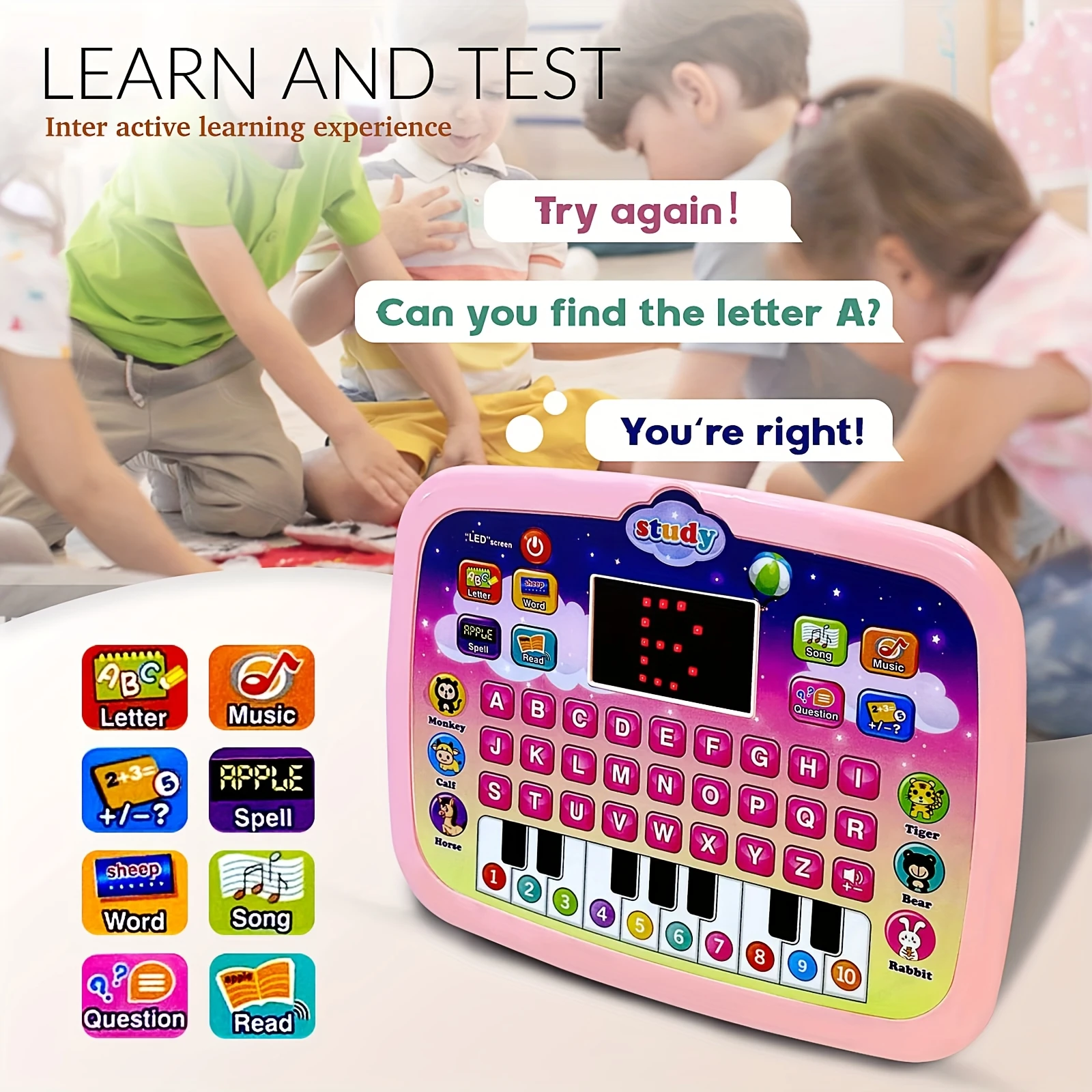 Storytelling Machine, Interactive Puzzle Tablet, Simulation Piano Keyboard Music Sound Computer, Kids Learning Education Toy