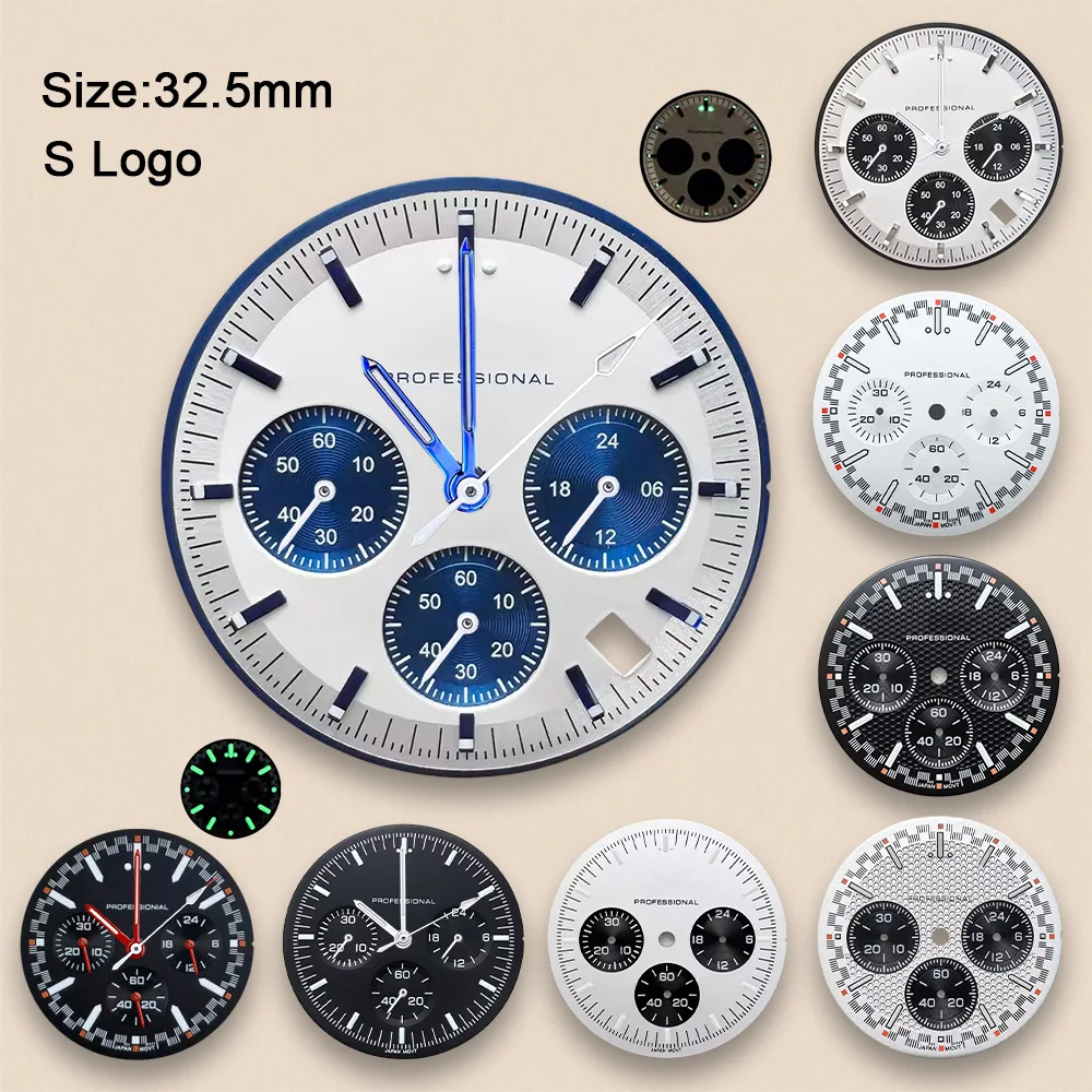 32.5mm S Logo Dial Fit VK63 Movement Green Luminous High-Quality Speed Dial Watch Modification Accessories