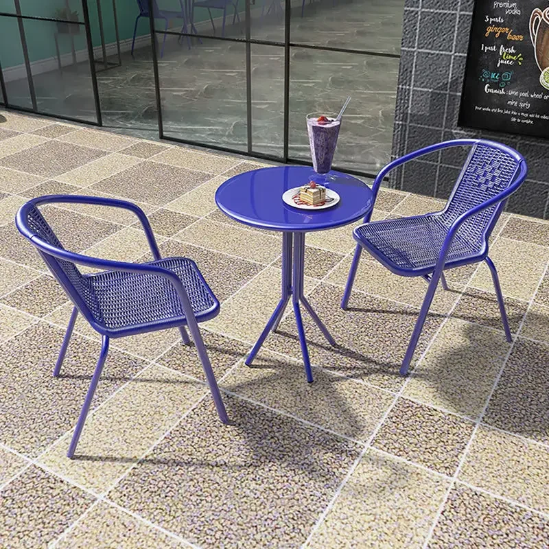 

Outdoor folding table chair milk tea shop café outdoor rattan backrest chair balcony round table wrought iron small table waterp