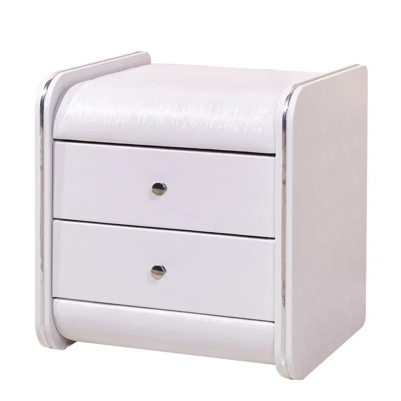 Simple Modern Bedroom Bedside Small Cabinet Nordic Light Luxury Storage with Two Drawers Leather Nightstands