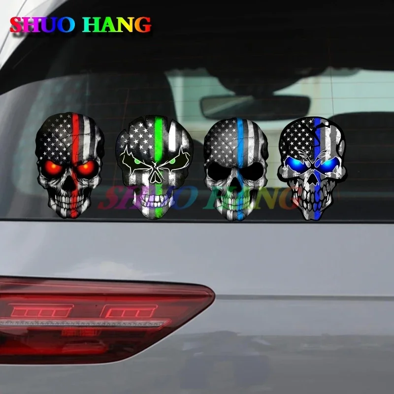 

SKULL AMERICAN FLAG DECAL CAR STICKER LINE Skull with FLAMING Reflective Eyes Flag USA TRUCK HELMET VEHICLE WINDOW 3M PREMIUM