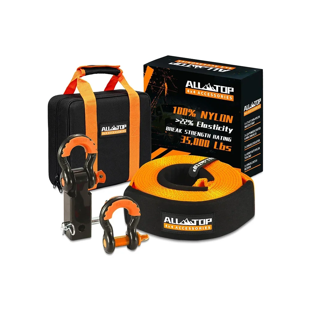 Heavy Duty Traction Belt Recovery Belt Kit 100% Nylon and 22% Extended Snatch Strap Loop Hook Loop Storage Bag