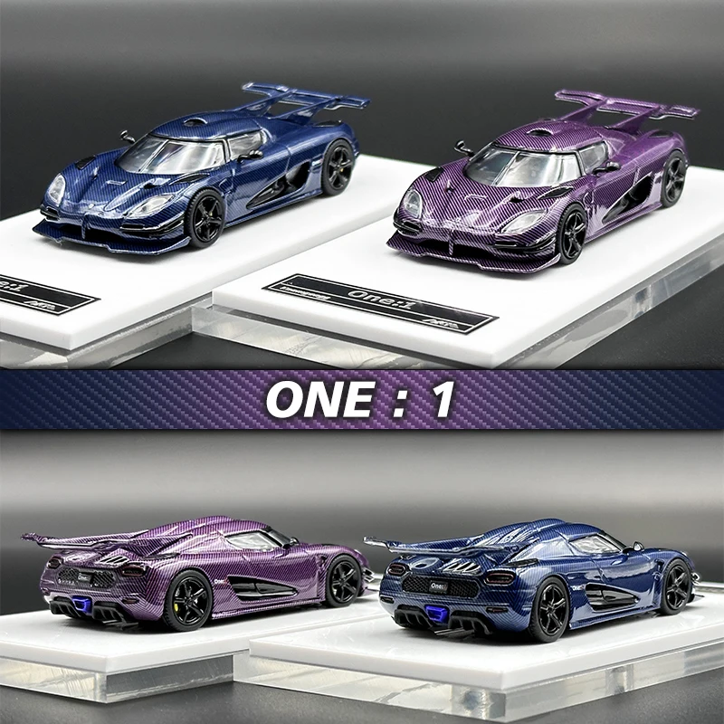 

HKM In Stock 1:64 Agera One 1 Blue Purple Carbon Grain Diecast Diorama Car Model Collection Miniature Carros Toys