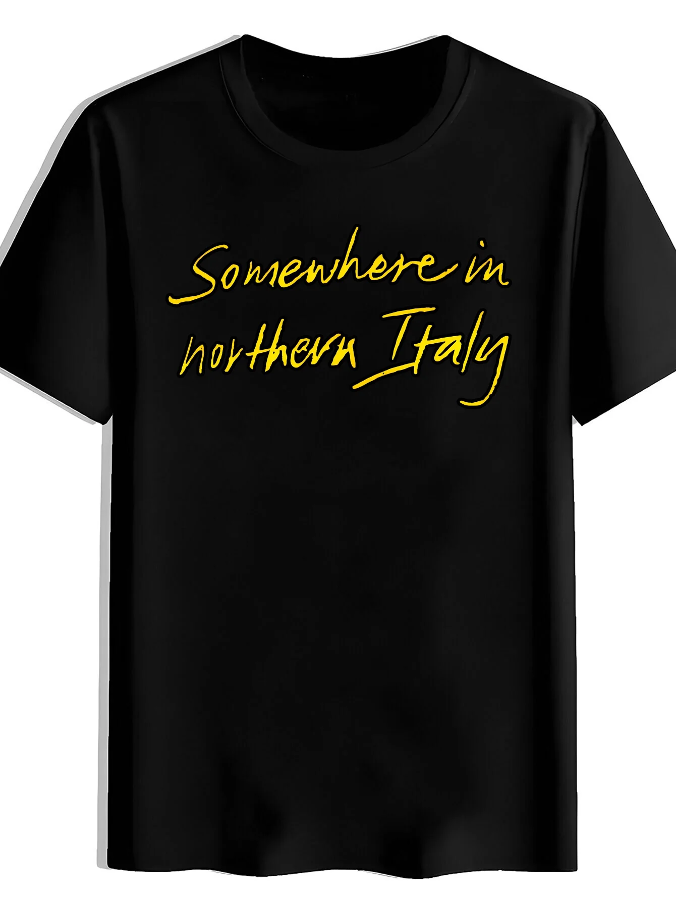 Men's Italian-Themed T-Shirt - Dark Blue Crewneck Short Sleeve with 