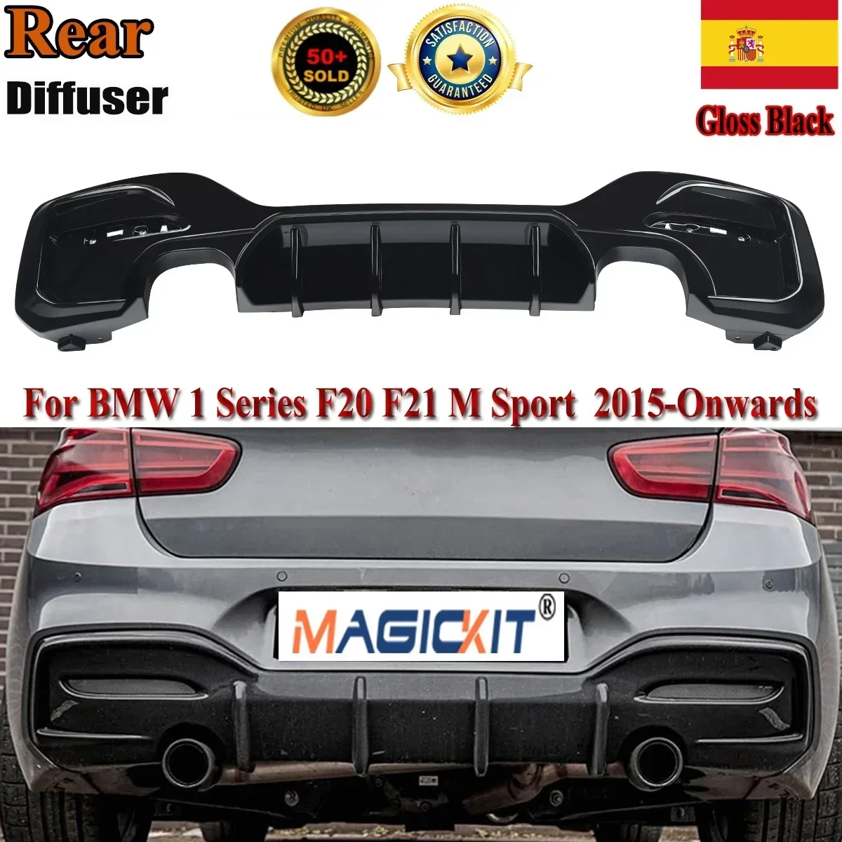 MagicKit For BMW 1 Series M Sport F20 F21 M135i M140i Gloss Black Rear Diffuser Bumper