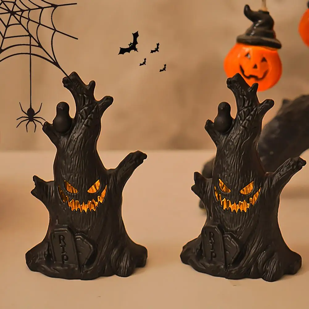 Halloween Ghost Tree Decor Desktop Mini Ornaments Halloween Tree Decorations with Led Night Lights Fall Tiered Tray for Indoor