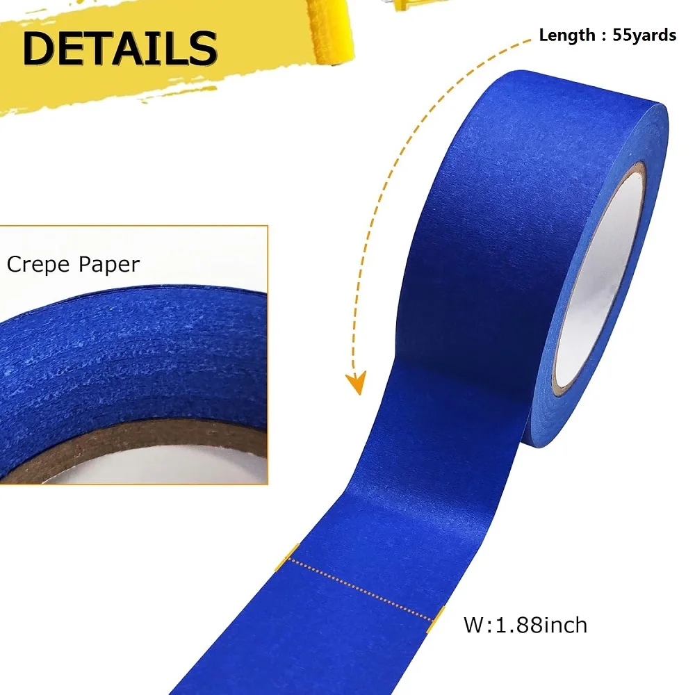 Premium Blue Painters Tape UV Resistant Heatproof No Residue Adhesive Tape for Painting Spraying Masking Automotive Refinishing