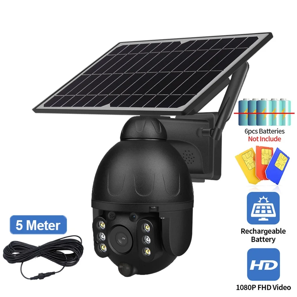 New Outdoor Solar Camera 4G SIM GSM Wireless Security Black Detachable Solar Cam Battery CCTV Video Surveillance Phone