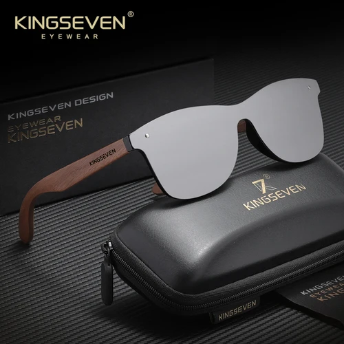Imagen 2 del producto KINGSEVEN gafas de sol de nogal a la moda para hombres y mujeres, gafas protectoras polarizadas UV400 de madera para conducir, viajes al aire libre, gafas clásicas