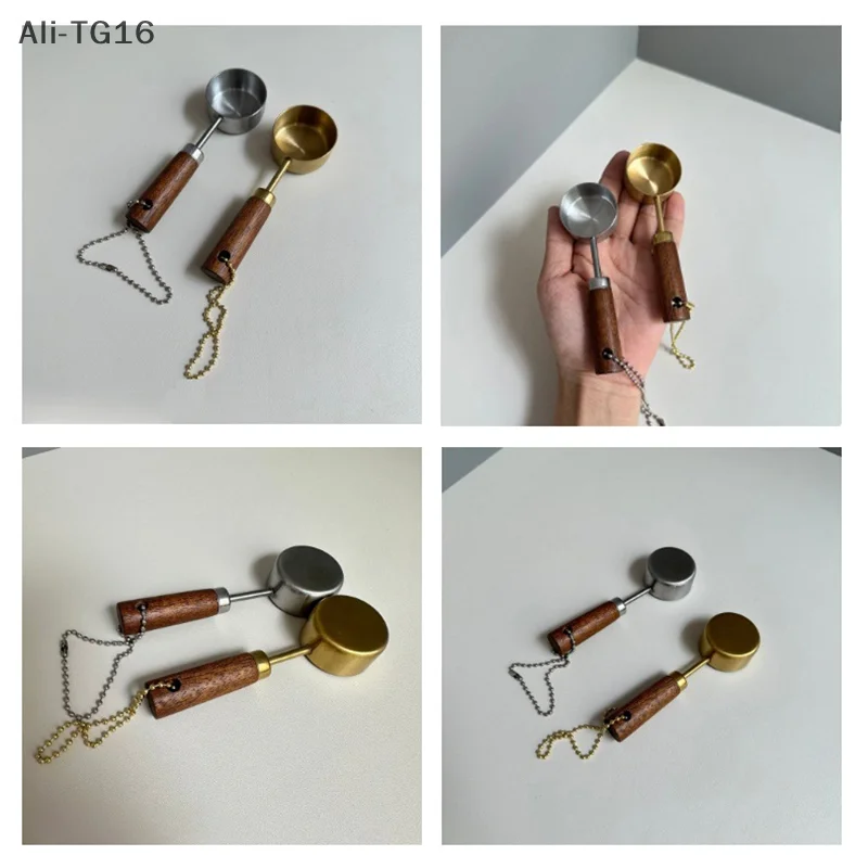 

15ml Stainless Steel Measure Spoon Flat Bottom Hangable Measuring Cup Rustproof With Wood Handle Kitchen Coffee Measure Tools