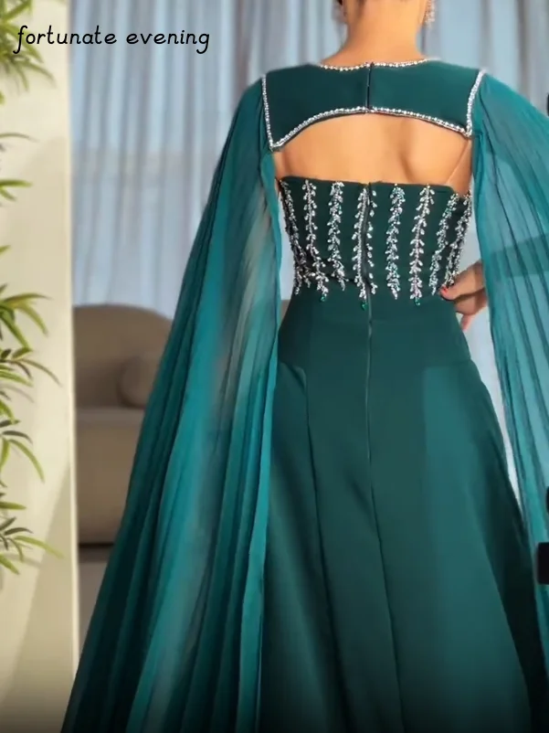 Fortunate Evening Elegant Vintage Sweet Sexy Green Crystal Beading Ruffle Formal Occasion Prom Dress Evening Party Gowns