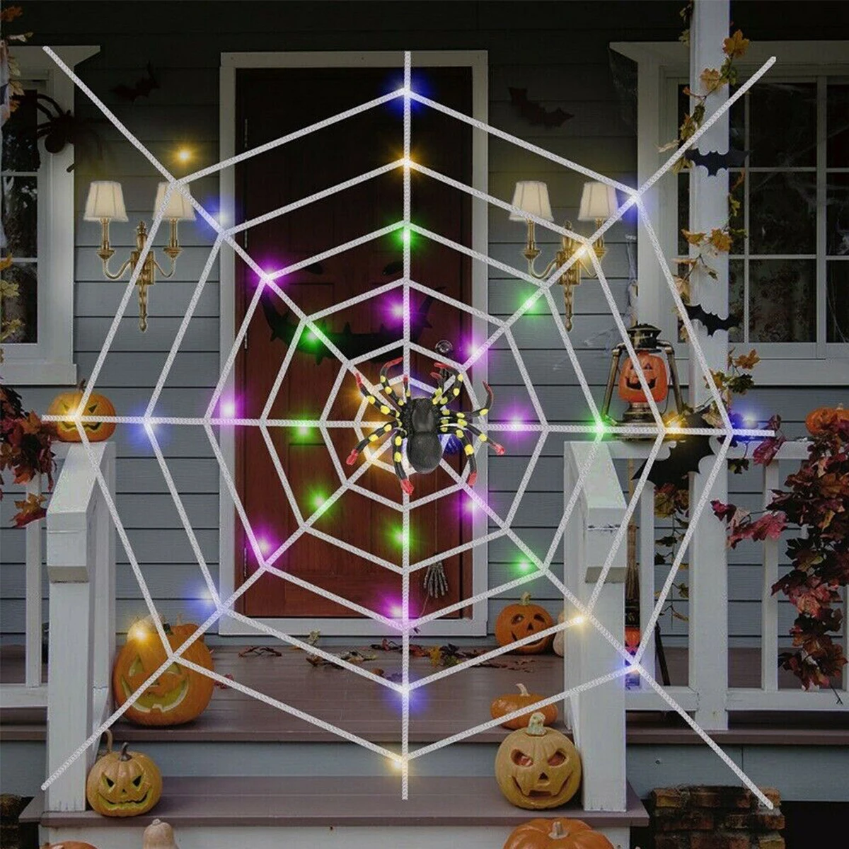 

Creative 1.5-Meter Nylon Spider Web with 3-Meter Copper Wire Colorful LED Halloween Spider Theme Glowing Decorative Net Light
