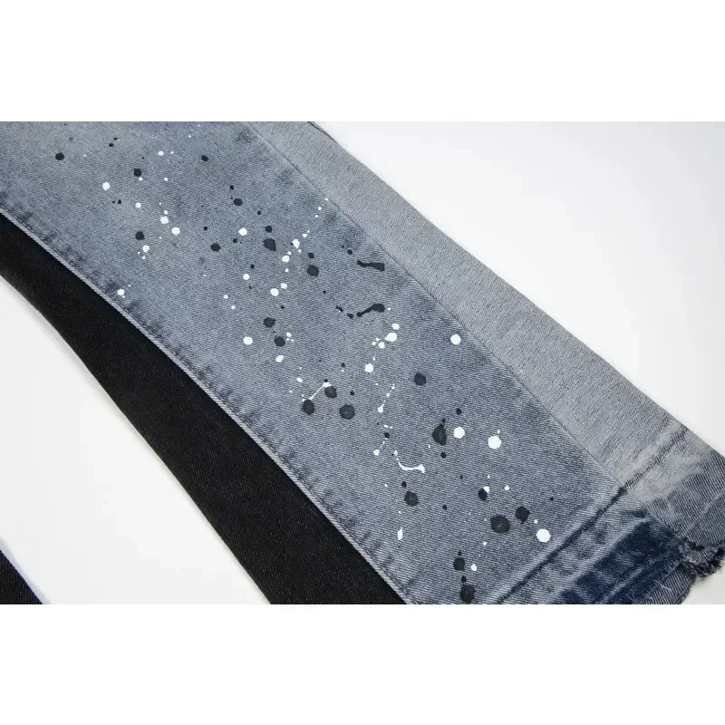 Pantalones vaqueros holgados de moda para hombre y mujer, estilo urbano americano, con parches de tinta salpicada, teñido anudado, corte recto, ajustado, micro acampanados