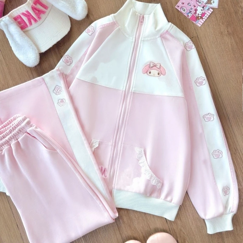 

Милый милый My Melody розовый мягкий студенческий спортивный повседневный модный простой костюм, кардиган с длинными рукавами, длинные брюки, гимнастический костюм