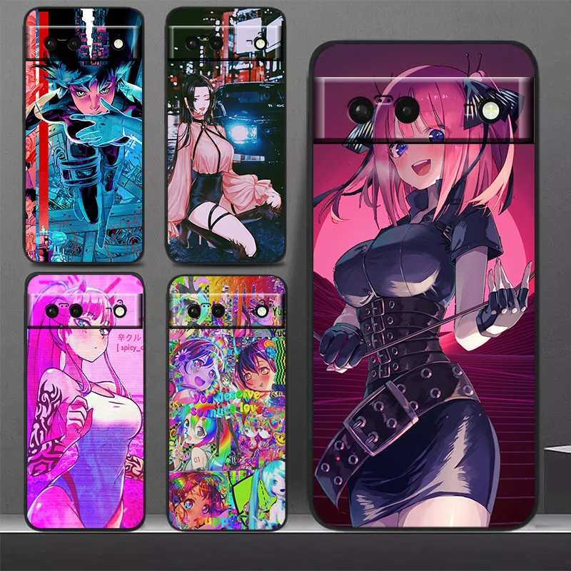 Vaporwave Glitch Girl Phone Case For Google Pixel 8 7 Pro 6 Pro 6A 5A 5 4 4A XL 5G Black Soft Fundas Cover