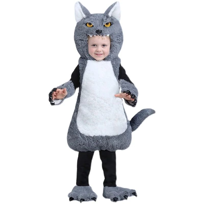 Halloween children's kindergarten stage performance children's Mini cute baby big gray wolf gray wolf Costume