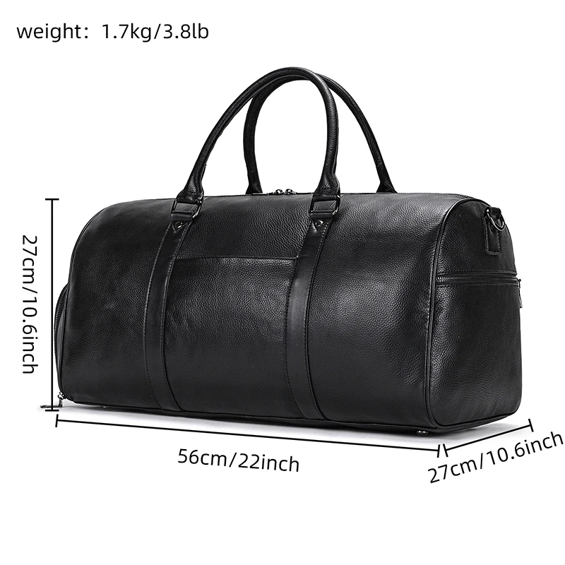 Luufan Genuine Leather Travel Bag With Shoes Pocket Black Waterproof Lining Gym Duffle Unisex Real Leather Luggage Shoulder Bag