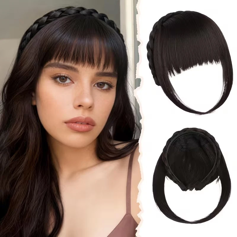 Front Hair Bangs Fringe Hair Extensions Headband Synthetic Bangs Headband for Women Synthetic Hair Fringe Headband with Bangs