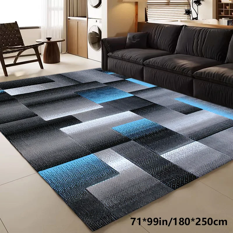 VIKAMA 3D Blue Grey Block Area Rug,Non‑Slip Mat,Modern Stereoscopic Square Geometric Carpet for Living Room Bedroom Home Decor