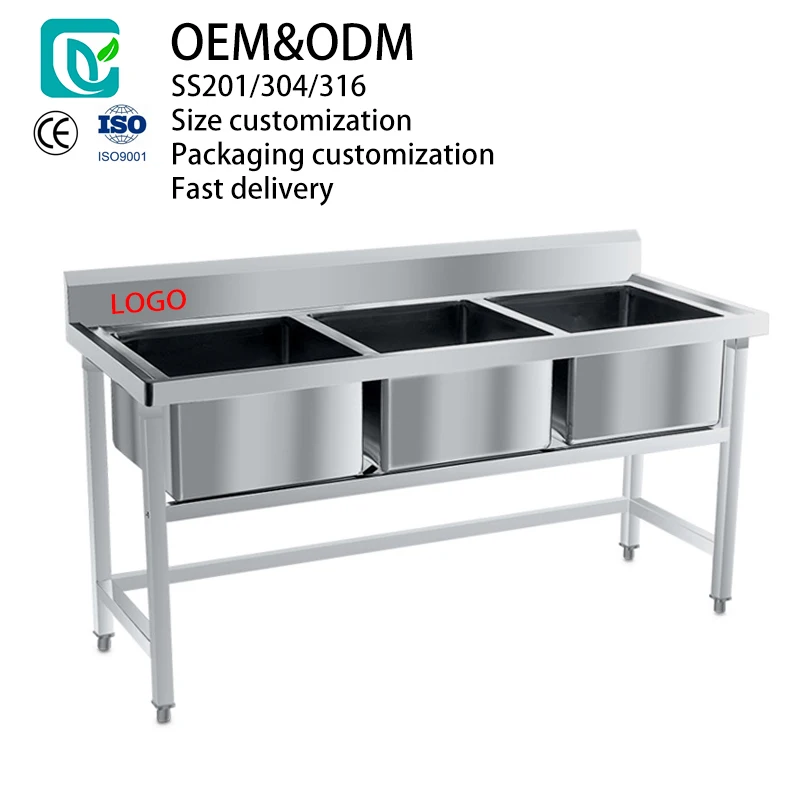 Customized High Quality Kitchen Three Bowl Sink with Work Table for Cooking Stainless Steel Cabinet Sink