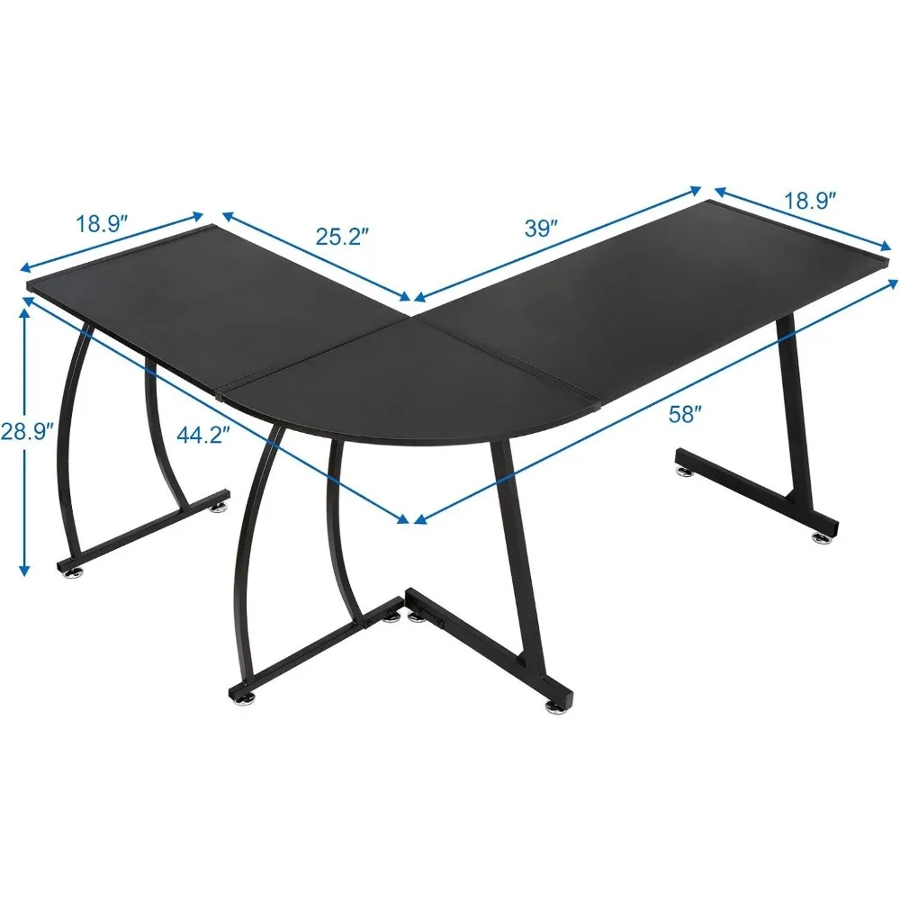 L-Vorm 58,1 Inch Hoek Computer Bureau Thuis Kantoor Pc Laptop Tafel Multifunctioneel Gaming Werkstation Met Massief Stalen Frame