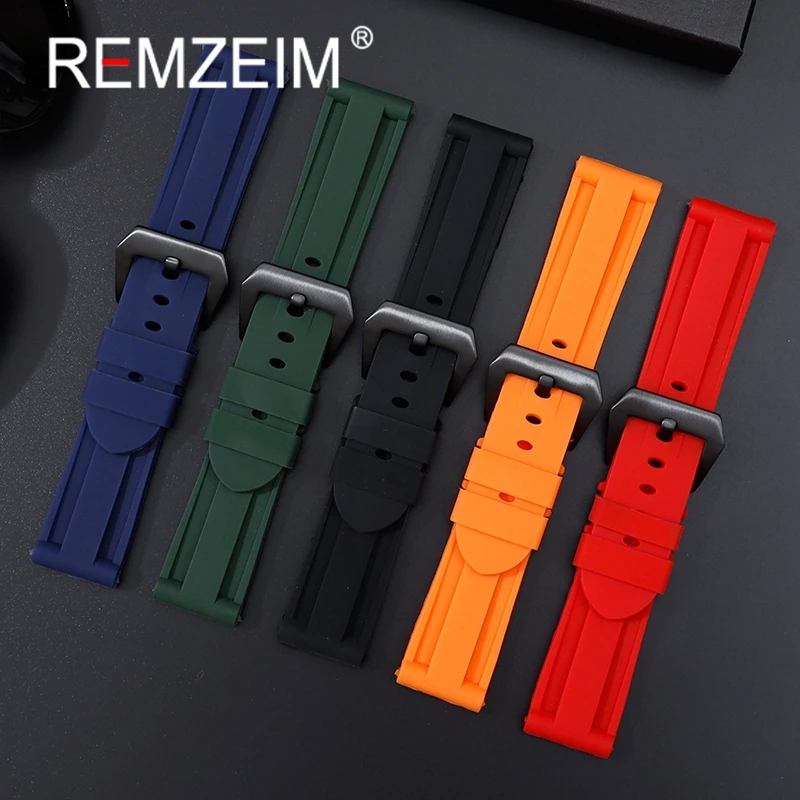 22mm 24mm 26mm High Quality Rubber Silicone Watch Band Strap Women Men Red Black Orange Sport Watch Band Stainless Steel Buckle