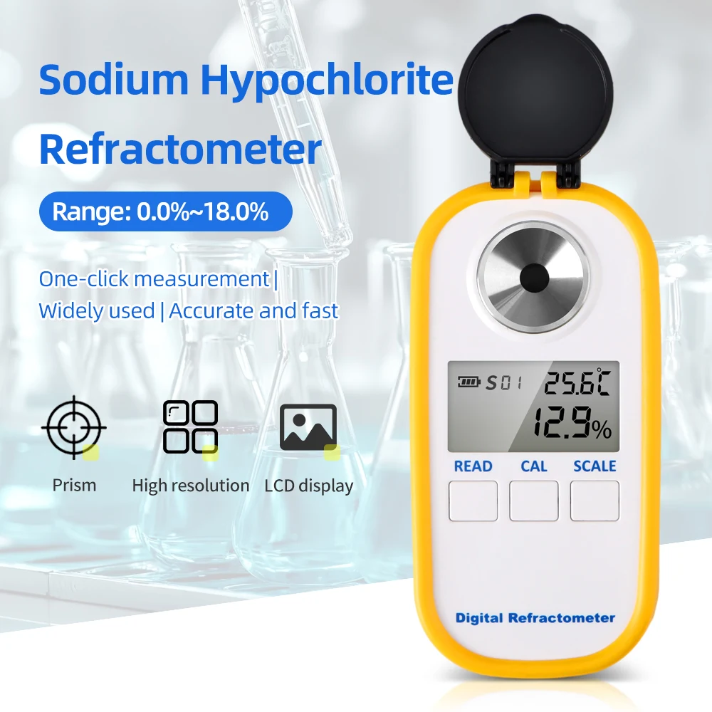0-18% Sodium Hypochlorite Refractometer LCD Display Refractometer Sodium Hypochlorite Meter Accuracy One-click Measuremen