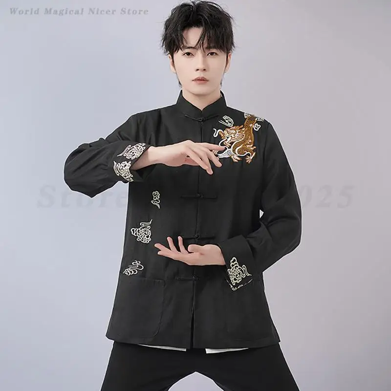 

Men Big Size 3XL Jackets Coat Chinese Tradition Tang Clothes Male Retro Embroidered Kung Fu Shirt Spring Autumn Tang Style Top