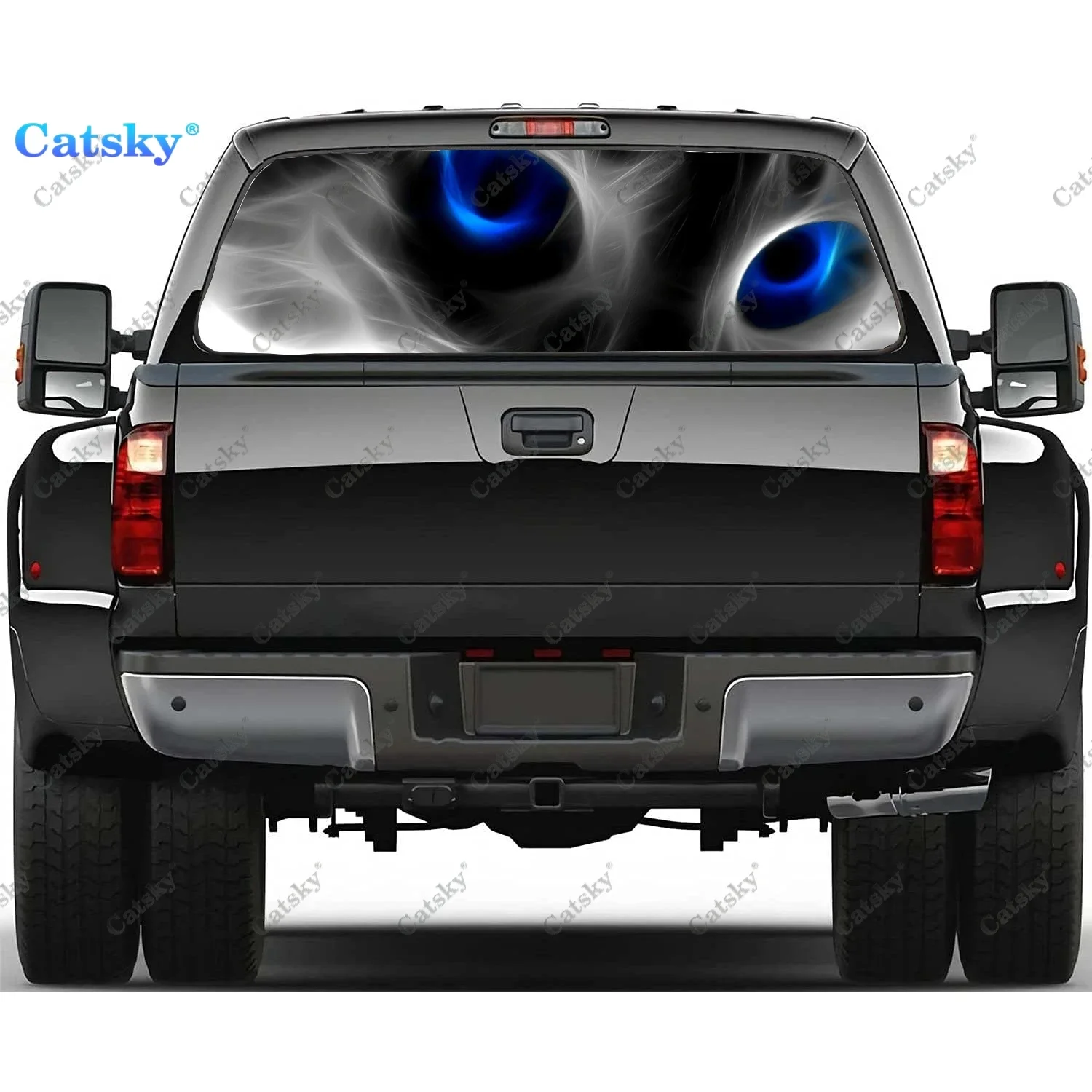 

Black Cat Blue Eyes Car Rear Windshield Sticker Truck Window See Through Perforated Back Glass-Window Vinyl Decal Decoration