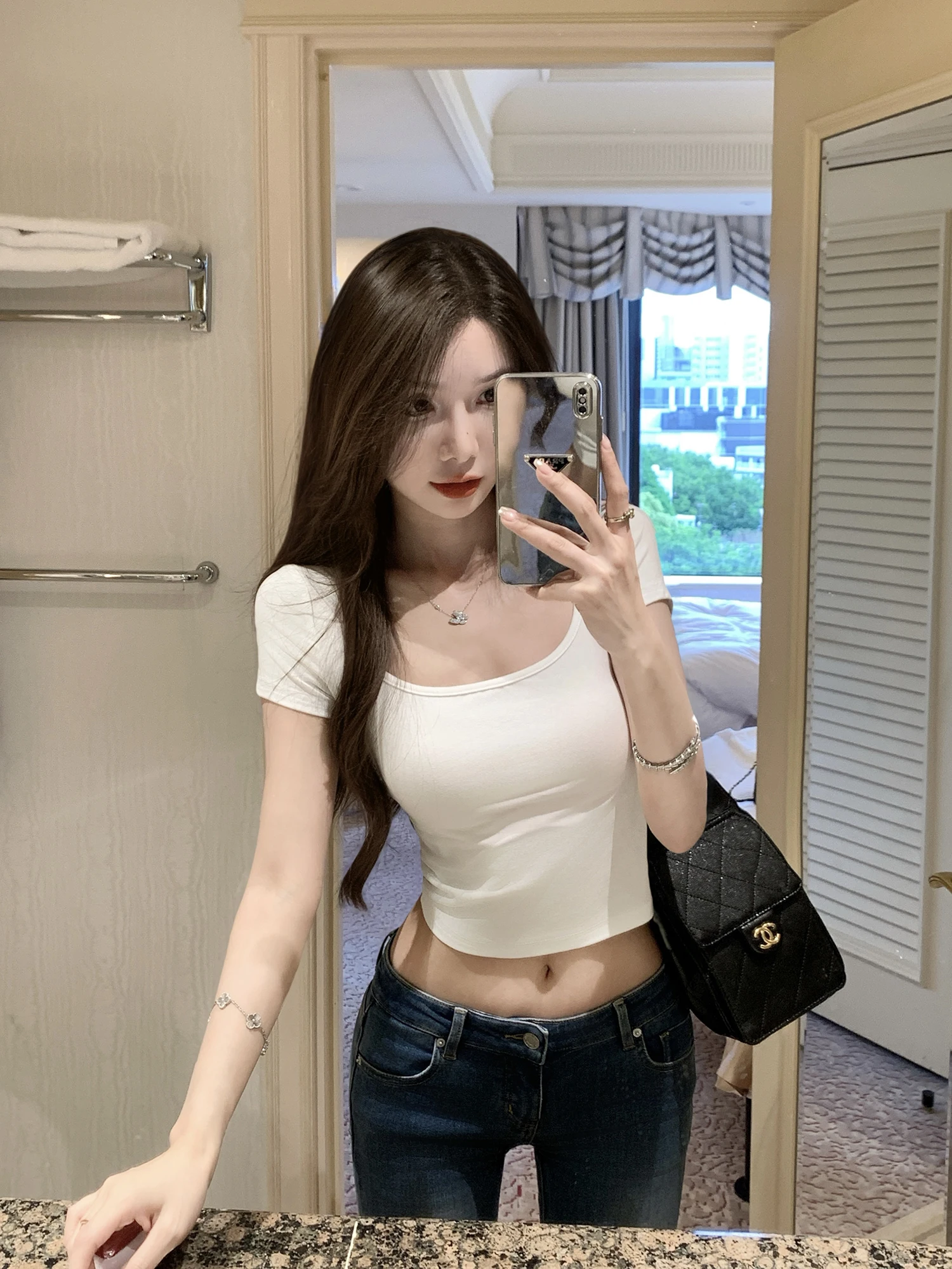 

Sexy Slim Fit ort Sve T-irt Ba Lace Design JustQin New 2025 Summer Women's Commute Sle U-Neline Regular Length