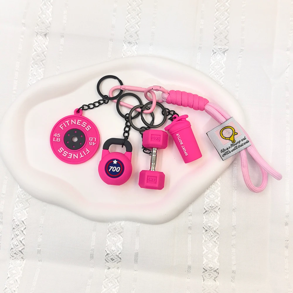 5 In 1 Fitness Keychains Gym Barbell Key Chain Weightlifting Keyring Silicone Weight Plate Workout Gifts Detachable Bag Pendants