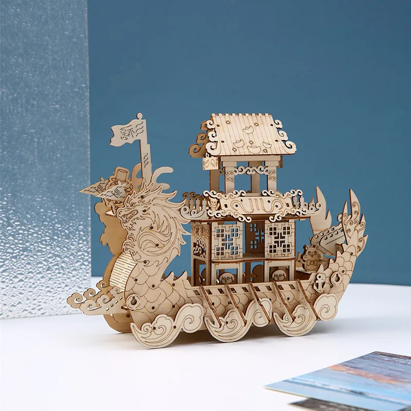 New Arrival Dragon Boat Wooden Puzzle - Handmade DIY 3D Wooden Jigsaw Toy For Kids Educational & Decorative Ornament Gift