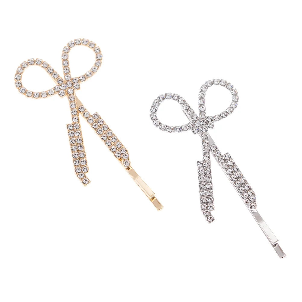 

2 Pcs Hairpin Accessories Scissors Shape Clip Simple Clips Zinc Alloy Shiny Barrette Premium Rhinestone