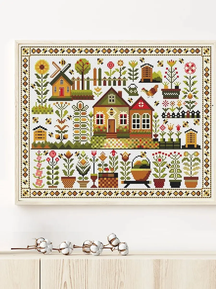 1 Stück 40x50CM/15,74*19,7 Zoll Künstlerisches Muster - Haus Kreuzstich-Set DIY-Set 11CT/14CT Vollstickerei Wanddekoration – Detail 1