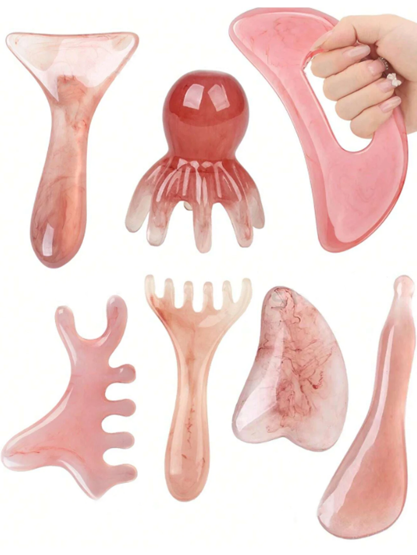Resin Massage Comb, Multi-Shape Design Covering Combing/Scraping/Acupressure, Each Piece Has a Unique Texture