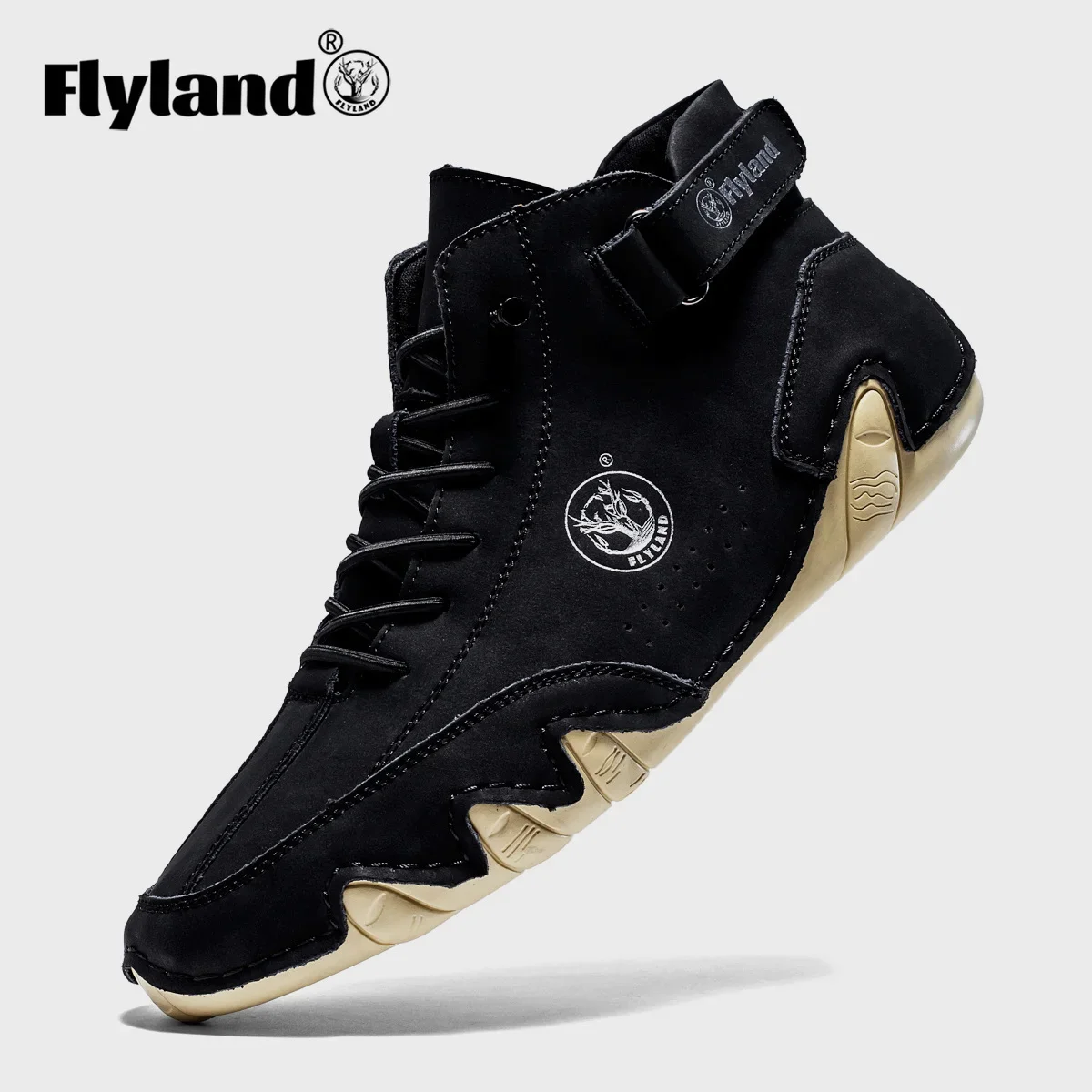 Flyland Men‘s Casual Leather Shoes Ankle Chukka Boots Handmade Retro British Walking Daily Work Office Shoes for Male