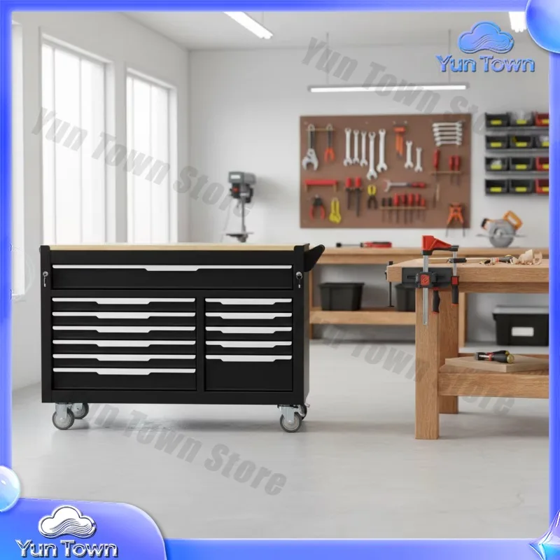Black and White 12-Drawer Modular Portable Mobile Tool Cabinet with Lockable Drawers for Tools Storage Organization Workshop