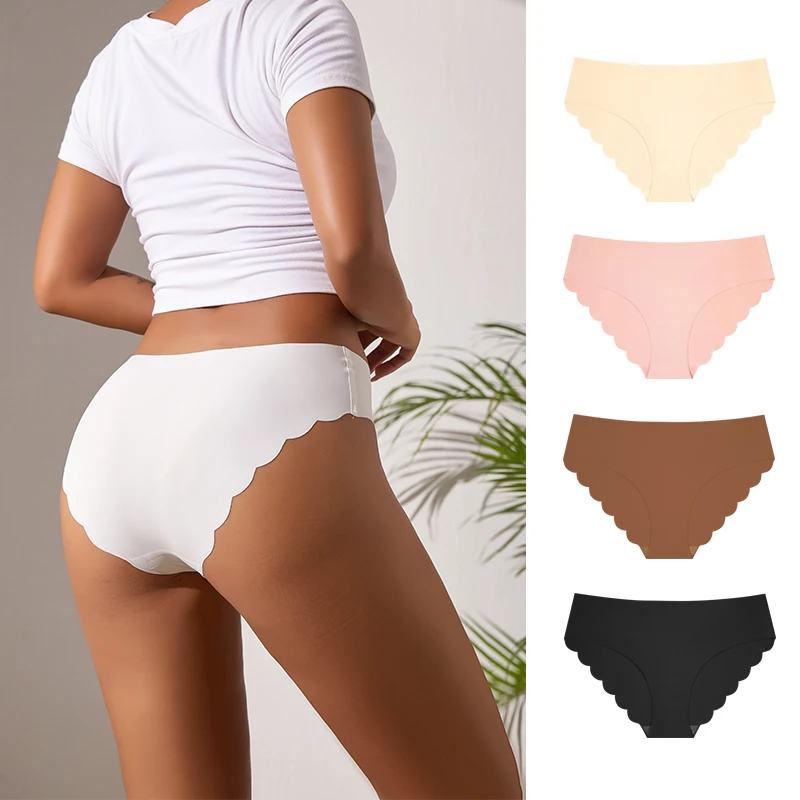 

3 Pieces/Set Seamless Ice Silk Panties Women Invisible Underwear Low-Rise Briefs Wavy Edge Lingerie Soft Breathable Intimates